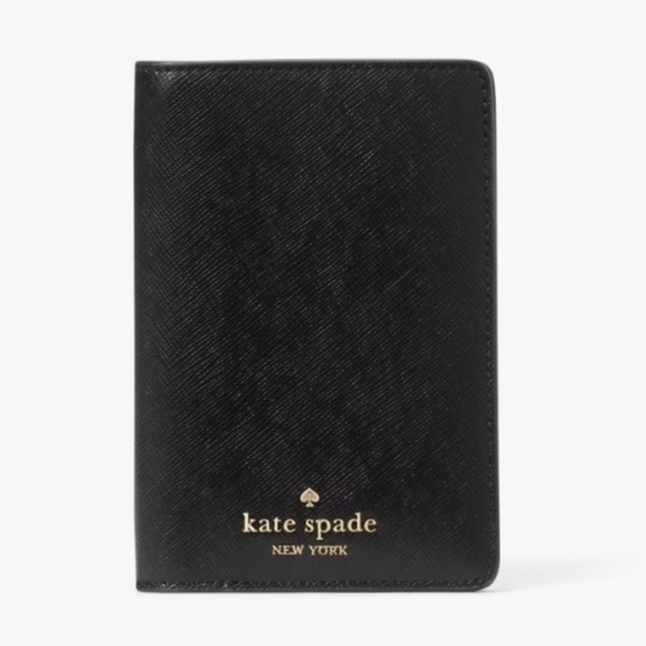 Kate Spade Cedar Street Passport Holder Card Wallet Black Leather Polka Dot - Picture 1 of 13